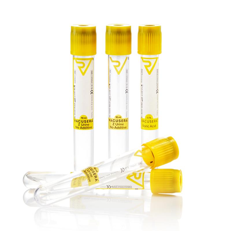 Пробірка Вакуумна для сечі VACUSERA®, 6мл, з борною кислотою, 13x100мм, стерильна, з жовтою кришкою, без поршня IVD,№100